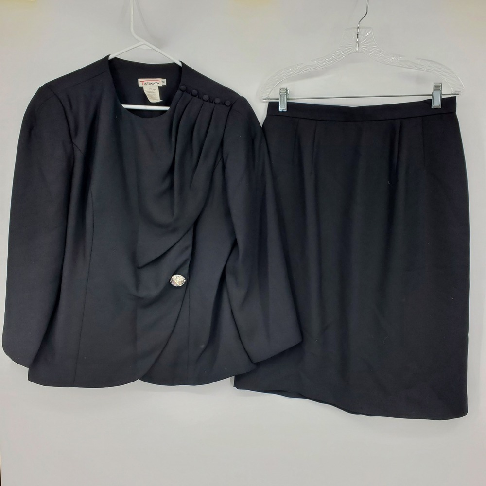 Talbots Black Rhinestone Button Quiet Luxury Old Money Formal Skirt Suit 14